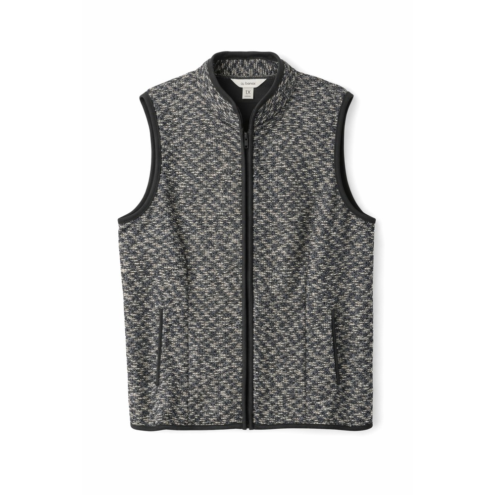 CJ Banks Vest Women 1X Black White Gold Metallic Full Zip Mock Neck Textured
